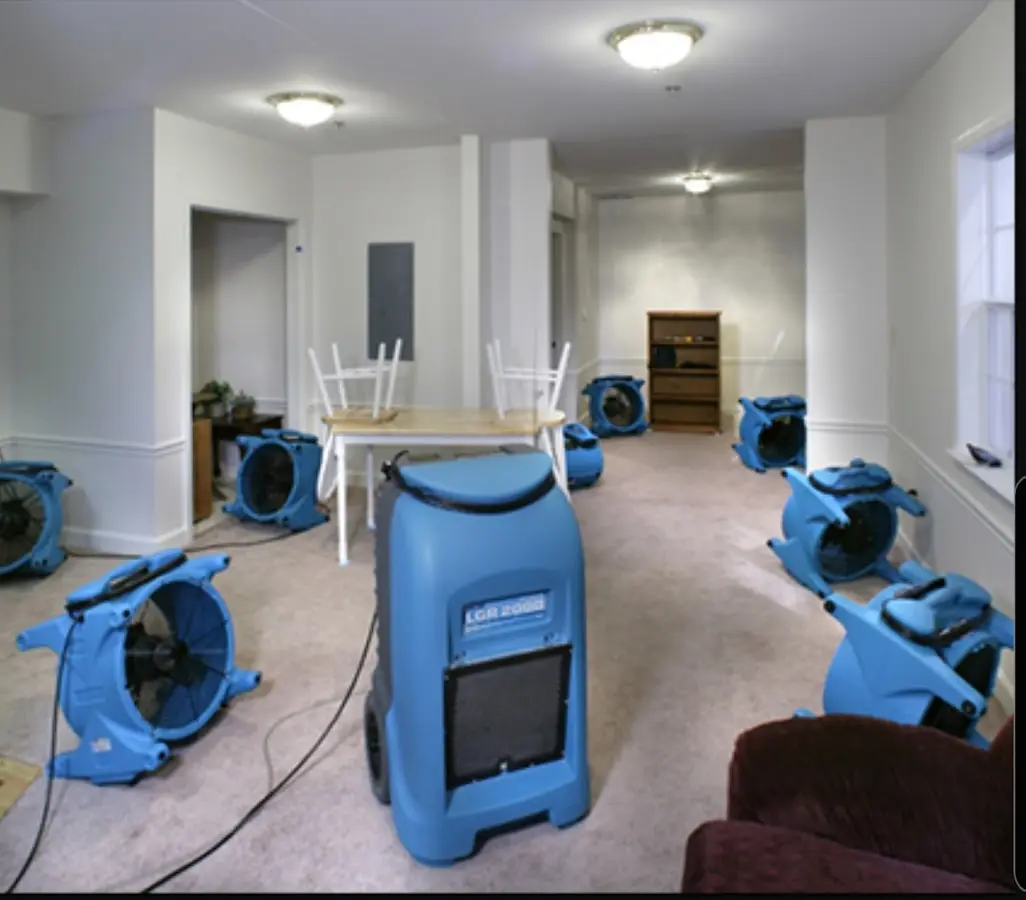 Air movers and dehumidifier setup for Water Extraction & Removal in Fairfax