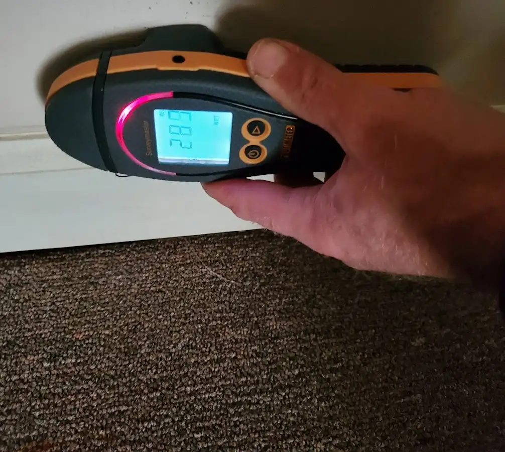 Moisture detection at baseboard during Storm Damage Restoration in Fairfax